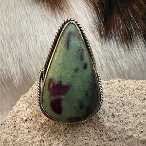 ❤️ Rare Vintage Old Pawn Ruby Zoisite 925 Handcrafted Sz 6.75 Statement Ring 13G